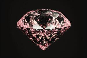 ai generato leggero rosa diamante su nero sfondo. gioielleria fatto con pietre preziose per striscione, progettista, gioielleria negozio. foto