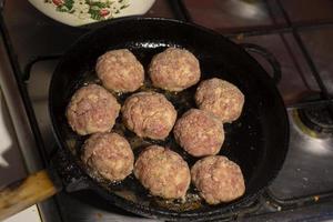 cucinando carne cotolette. Polpette siamo fritte nel un' padella. foto