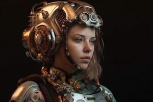 ritratto di un' femmina cyborg creato con generativo ai tecnologia. foto