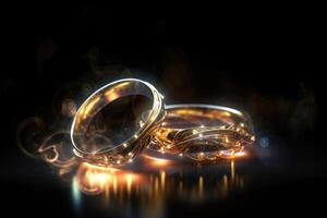 Due nozze anelli fatto di leggero e energia creato con generativo ai tecnologia. foto