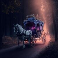 illustrazione luccicante fiaba carrozza con cavallo fatto con generativo ai foto