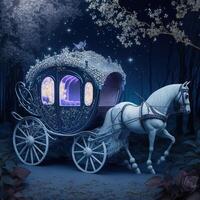 illustrazione luccicante fiaba carrozza con cavallo fatto con generativo ai foto