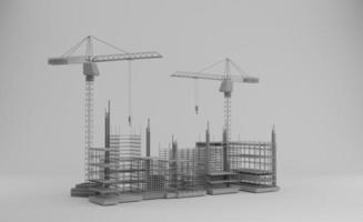 grattacieli e edifici sotto costruzione con costruzione.3d interpretazione foto