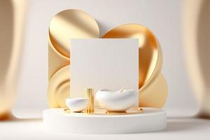 foto oro podio nel lusso e minimo design con d'oro tende, 3d rendere