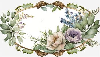 generativo ai, acquerello telaio con primavera fiori, mano disegnato arte stile con posto per testo. saluto, compleanno e altro vacanza, nozze invito concetto foto