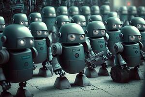 robot folla nel righe. robot esercito. creato con generativo ai foto
