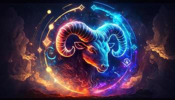Ariete zodiaco cartello magico neon energia raggiante generativo arte foto