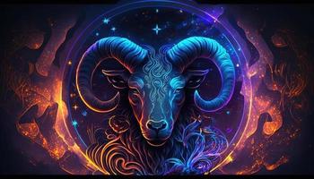 Ariete zodiaco cartello magico neon energia raggiante generativo arte foto