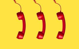 3d rosso Vintage ▾ Telefono ricevitore isolato su giallo sfondo. tre retrò analogico telefono portatile. vecchio comunicare tecnologia. oggetto composizione giusto sfondo vettore illustrazione foto