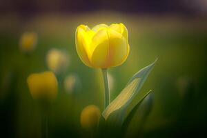 bellissimo retroilluminato giallo tulipano fiore - generativo ai. foto