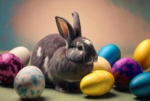 Pasqua coniglietto e decorato uova - generativo ai. foto