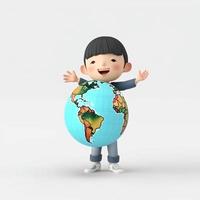 3d rendere di un' ragazzo con un' globo ai foto