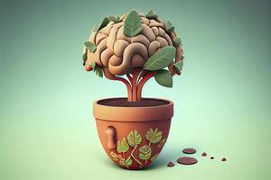cervello sagomato pianta in crescita a partire dal terracotta pentola capriccioso foto