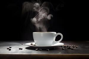 un' tazza di caldo caffè e caffè fagioli, ai generato foto