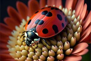 coccinella strisciando su un' fiore. ai generato foto