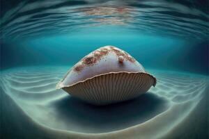 ai generato mollusco seduta su il oceano pavimento subacqueo mondo. foto
