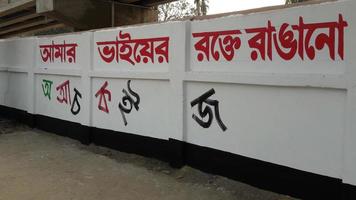 internazionale madre linguaggio giorno celebrazione calligrafia su un' parete. colorato bengalese calligrafia e alfabeti su un' bianca parete. linguaggio movimento giorno slogan bengalese calligrafia design. foto