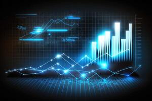 ai generato attività commerciale economico grafici con leggero effetti, crescita e autunno analitica. splendore nel il buio blu sfondo. foto