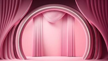 rosa morbido pastello tenda palcoscenico premio sfondo. trofeo su rosa tappeto pastello sfondo. generativo ai foto
