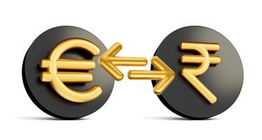 3d d'oro Euro e rupia simbolo su arrotondato nero icone con i soldi scambio frecce, 3d illustrazione foto
