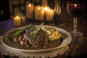 coq au vin al vapore piatto. generativo ai foto