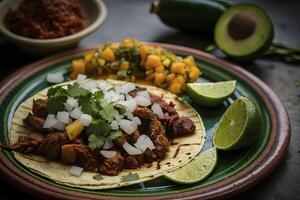 tacos al pastore ripieno con manzo. generativo ai foto