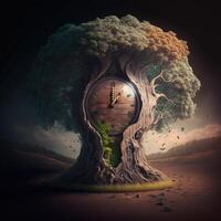 illustrazione orologio di vita nel un' albero fatto con generativo ai foto