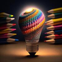 illustrazione leggero lampadina con colore matite fatto con generativo ai foto