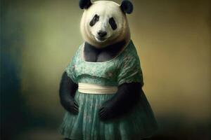 ritratto di panda nel un' vittoriano vestire. ai generato foto