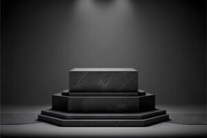 ai generato nero pietra piazza esagono podio piedistallo Prodotto palcoscenico piattaforma 3d sfondo. foto