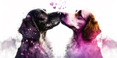Due cani siamo baciare. acquerello effetto. San Valentino giorno, amore. coppia, relazione. cartolina, saluto carta design. generativo ai. foto