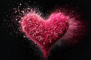 rosa cuore con piccolo colorato particelle. San Valentino giorno, amore. colori esplosione. cartolina, saluto carta design. generativo ai. foto