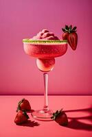 fragola Margherita cocktail su un' rosa sfondo. illustrazione ai generativo foto