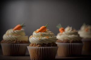 eccezionale carota cupcakes. illustrazione ai generativo foto