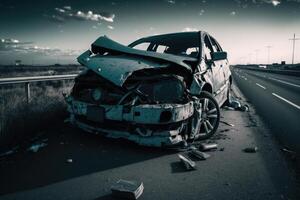 auto incidente su il autostrada. illustrazione ai generativo foto