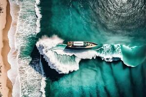 onda e barca su il spiaggia come sfondo. bellissimo natura. illustrazione ai generativo foto