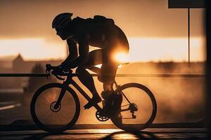 atleta cavalcate un' bicicletta. illustrazione ai generativo foto