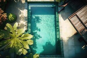 blu piscina su tropicale isola. illustrazione ai generativo foto
