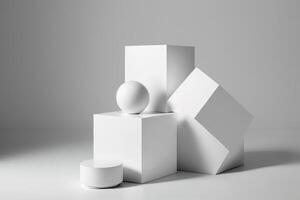 bianca podio su il bianca sfondo semplice geometrico modulo. illustrazione ai generativo foto