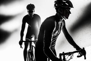 atleta ciclisti nel sagome su bianca sfondo. illustrazione ai generativo foto