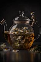 camomilla tisana tè nel teiera. illustrazione ai generativo foto