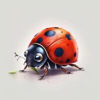 carino acquerello cartone animato coccinella su bianca sfondo. illustrazione ai generativo foto