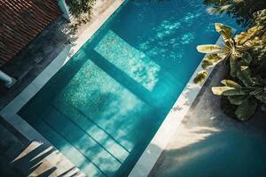 blu piscina su tropicale isola. illustrazione ai generativo foto