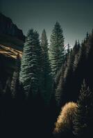 stilizzato verticale panorama di foresta nel il francese Alpi. illustrazione ai generativo foto