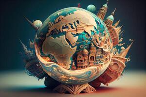 terra globo disegno, mondo carta geografica 3d generativo ai illustrazione foto