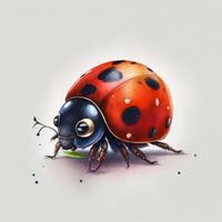 carino acquerello cartone animato coccinella su bianca sfondo. illustrazione ai generativo foto