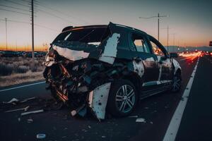 auto incidente su il autostrada. illustrazione ai generativo foto