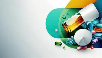 farmacologia e prodotti farmaceutici, assistenza sanitaria sfondo con copia spazio. generativo ai illustrazione foto