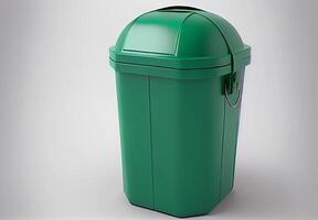 verde spazzatura può su un' bianca sfondo. rifiuto cisterna. ai generato foto