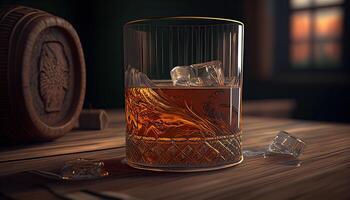 bicchiere di whisky interno, costoso alcolizzato bevanda generativo ai illustrazione foto